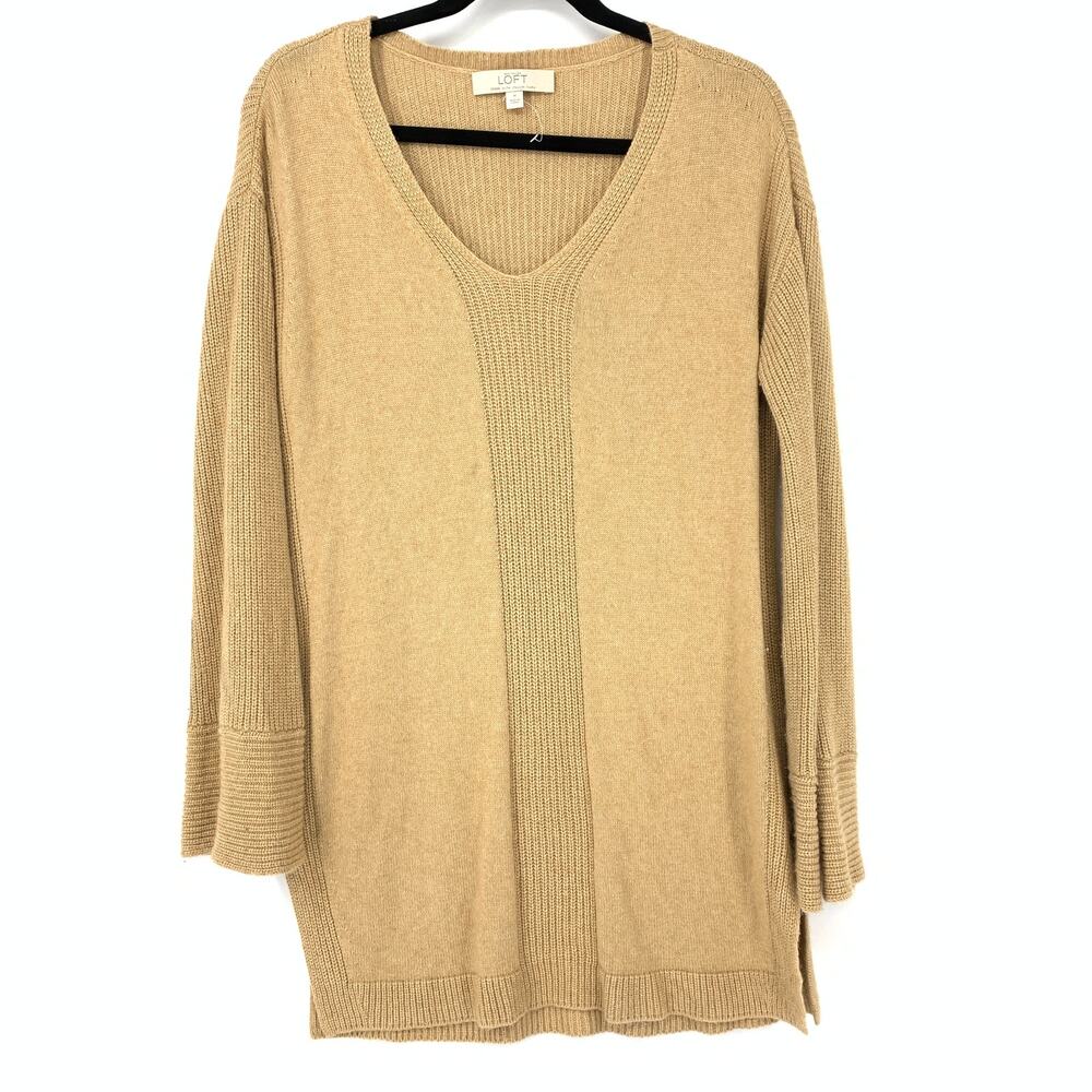 LOFT Sweater Women's Size M Wool Blend Pullover Tunic Long Sleeve Tan